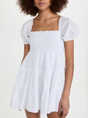 Pexioto NWT Coco White Smocked Puff Sleeve Mini Dress Size Medium